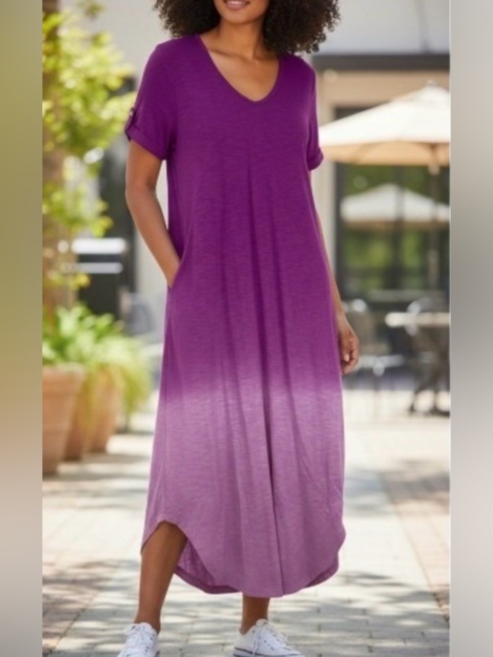 Chico's Ombré Cotton Blend Purple Fuscia Maxi Dress EUC Size 0